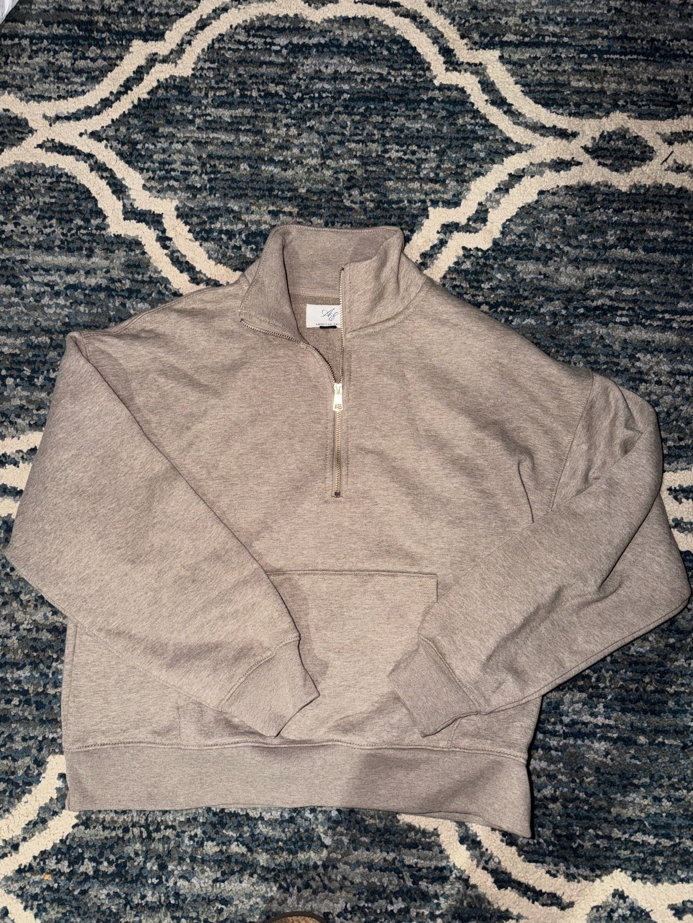 American Eagle Outfitters Quarter-Zip Sweater in Taupe